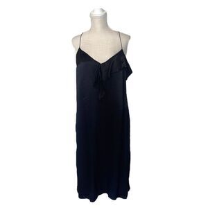 Zara Silky Black Slip Dress with Ruffle Detail